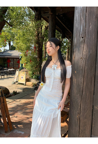 white sheath cake dress
