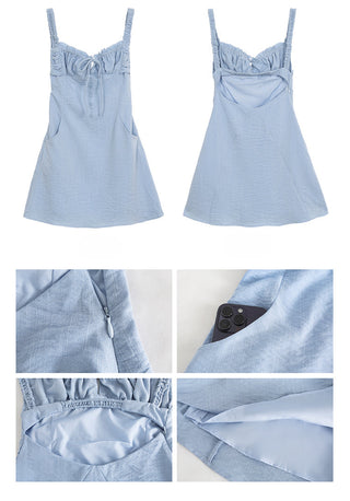 blue backless sling dress
