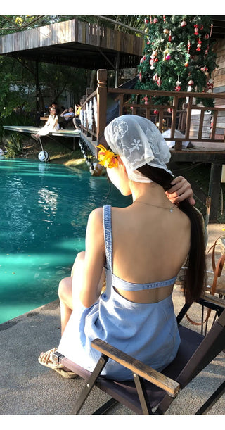 blue backless sling dress