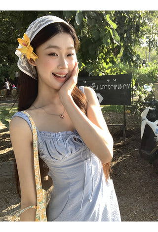 blue backless sling dress
