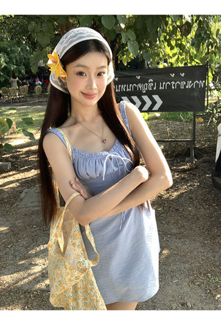 blue backless sling dress
