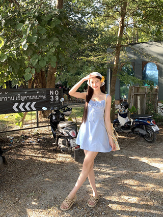blue backless sling dress