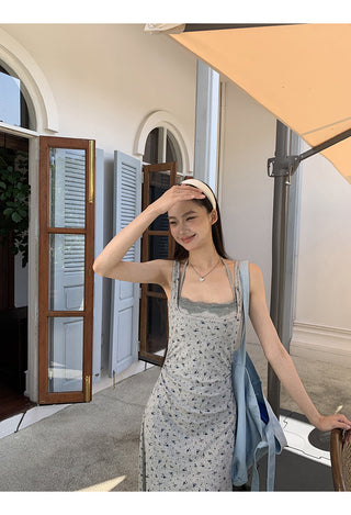 gray floral A-line