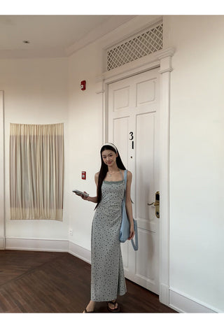 gray floral A-line