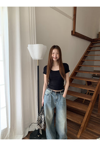 black slim-fit top