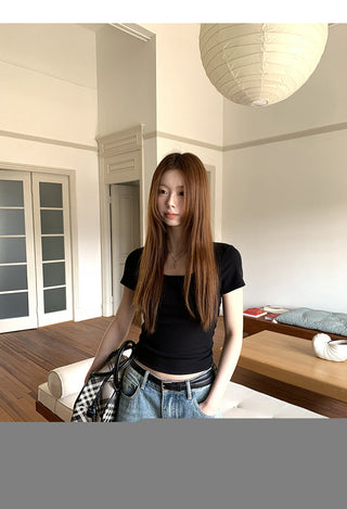 black slim-fit top