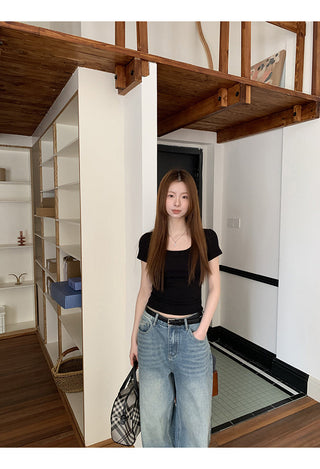 black slim-fit top