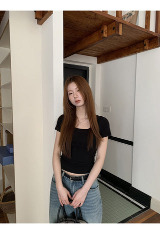 black slim-fit top