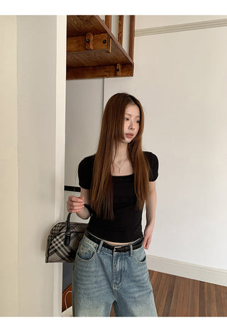 black slim-fit top