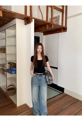 black slim-fit top