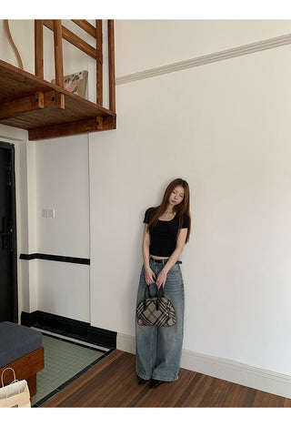 black slim-fit top
