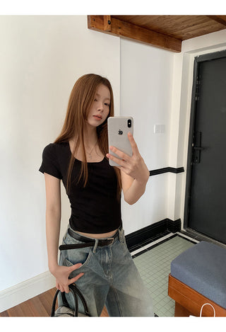 black slim-fit top