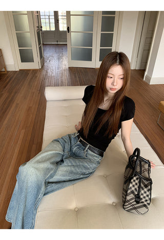 black slim-fit top