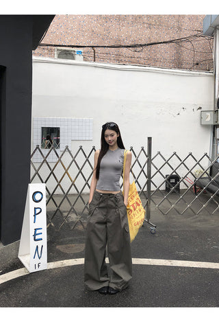 blue wide-leg overalls