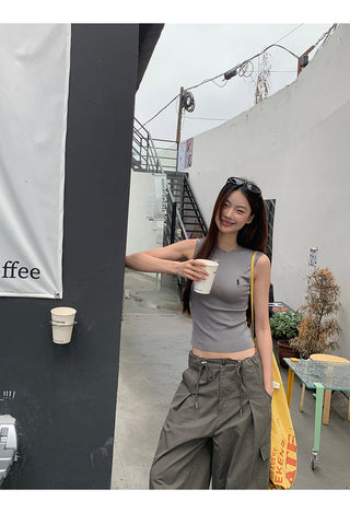 blue wide-leg overalls
