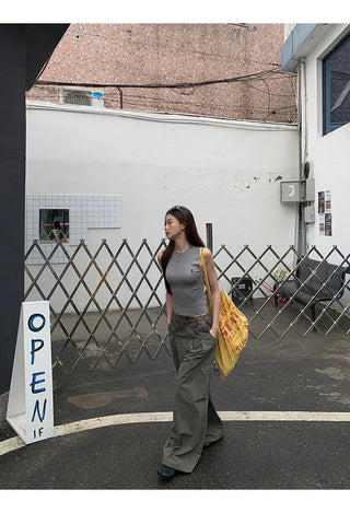 blue wide-leg overalls