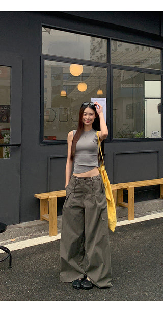 blue wide-leg overalls