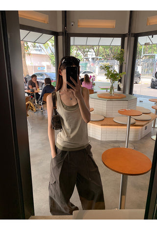 blue wide-leg overalls