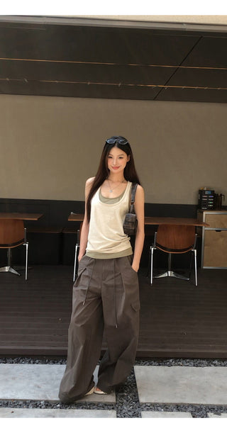 blue wide-leg overalls