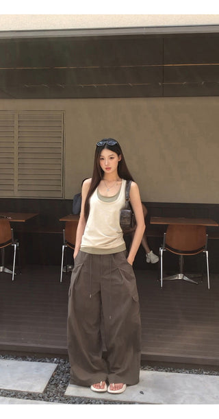 blue wide-leg overalls