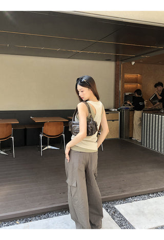 blue wide-leg overalls
