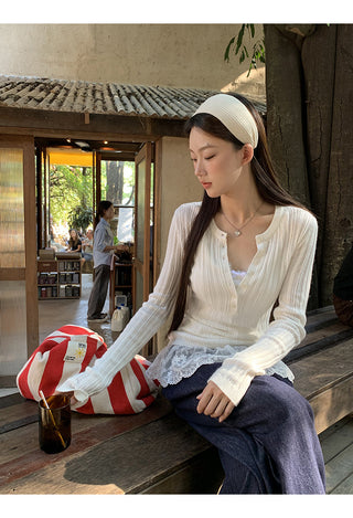 white slim V-neck
