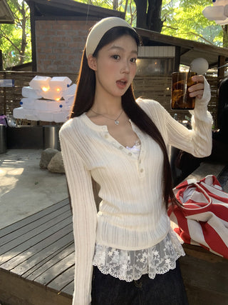 white slim V-neck