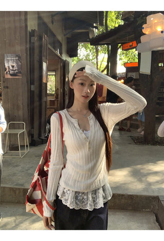 white slim V-neck