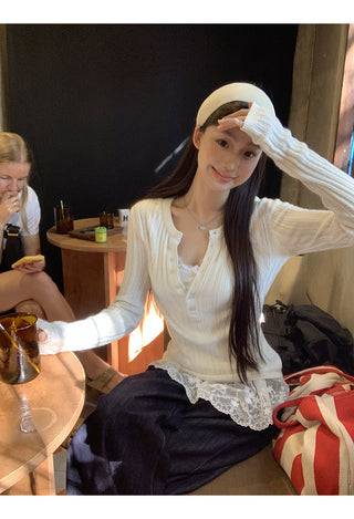 white slim V-neck