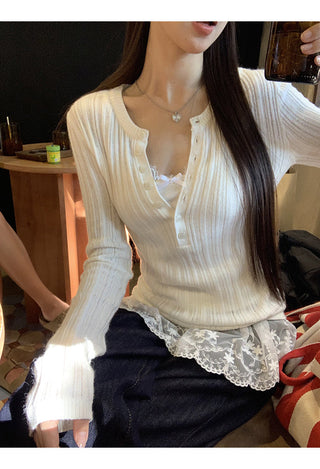 white slim V-neck