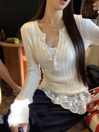 white slim V-neck