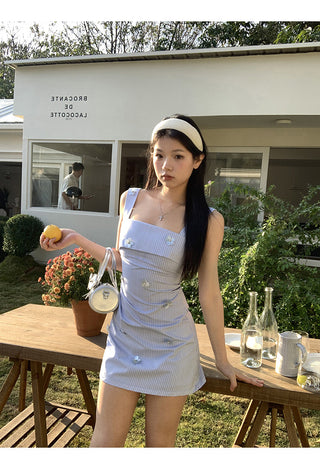 blue striped dress