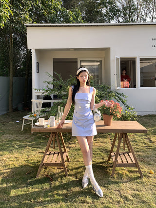 blue striped dress