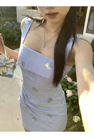 blue striped dress