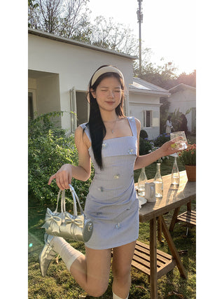 blue striped dress