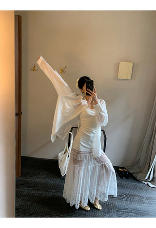 white lace shirt
