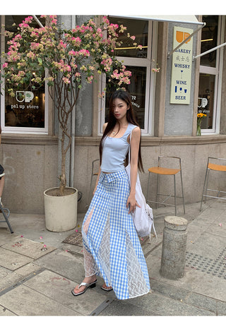 blue plaid skirt