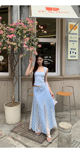 blue plaid skirt