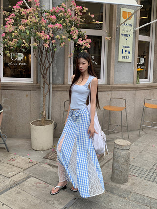 blue plaid skirt