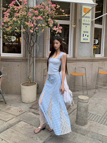 blue plaid skirt