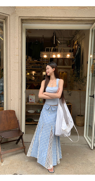 blue plaid skirt