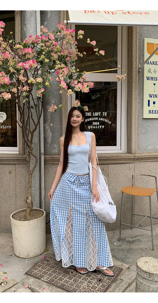 blue plaid skirt