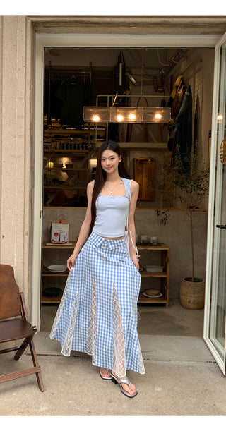 blue plaid skirt
