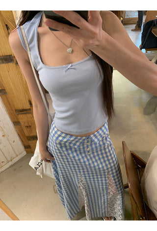 blue plaid skirt