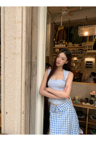 blue plaid skirt