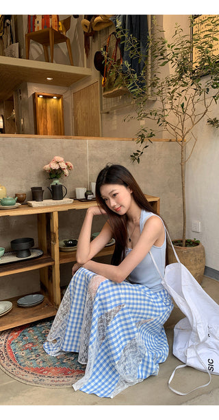 blue plaid skirt