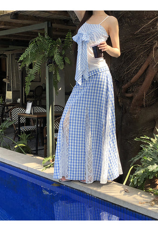 blue plaid skirt