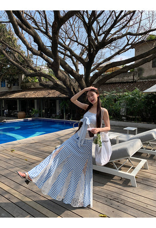 blue plaid skirt