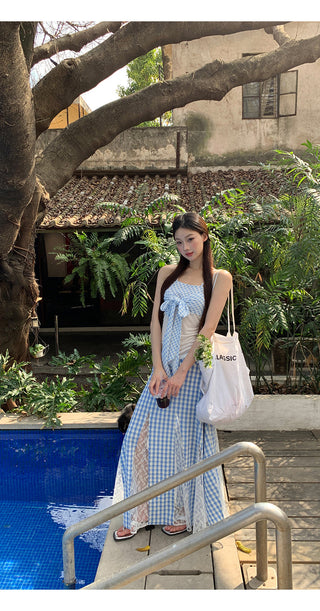blue plaid skirt