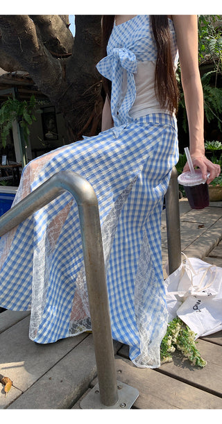 blue plaid skirt